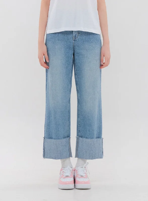Sports High Waist Style Roll Up Wide Leg Jeans BM16