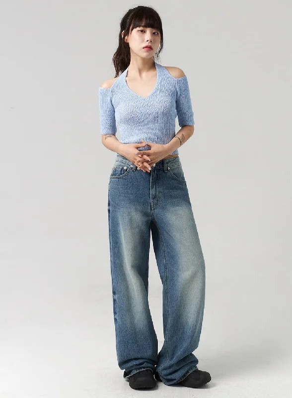 Urban Fashion Mid-Wash Baggy Jeans CL312