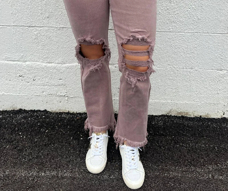 Round neck design My Angel For Life High Rise Straight Jeans In Mauve