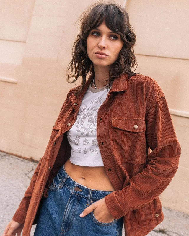 Retro Style Power Chord Shacket - Chestnut Brown
