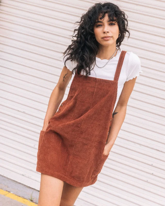 Retro Stripes Power Chord Dress - Chestnut Brown