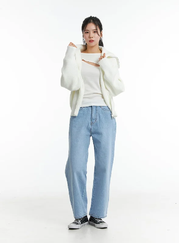 Noble Temperament Light Washed Straight Jeans ON329