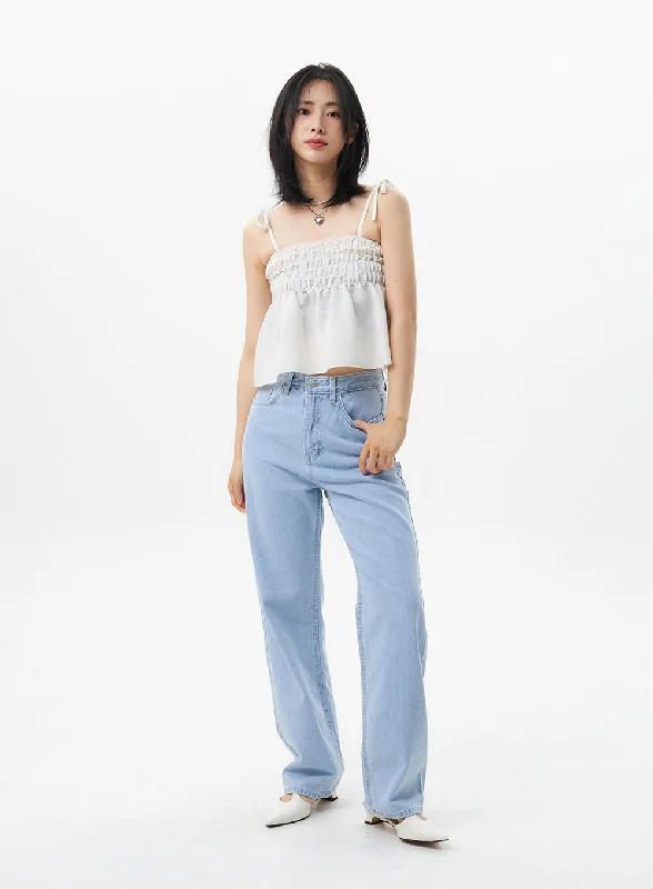 Street Style Wide Light Wash Jeans OL304