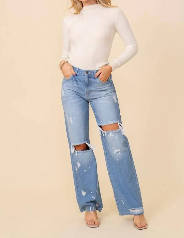Hip-hop Style Distressed Straight Leg Jeans In Blue