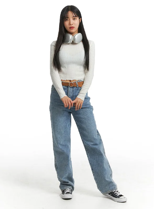 Classic style Washed Straight Wide Denim OJ405