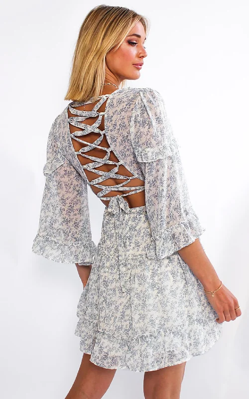 Street Sports Style Rebel Cause Dress - White Blue Print