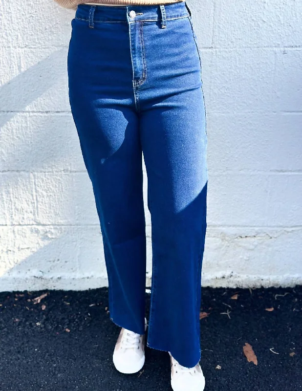 Short skirt design Free Falling Stretch Wide Leg Jean In Dark Denim